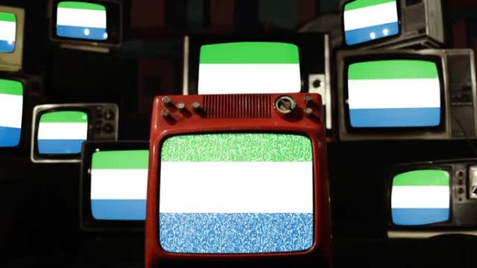塞拉利昂国旗和复古电视。