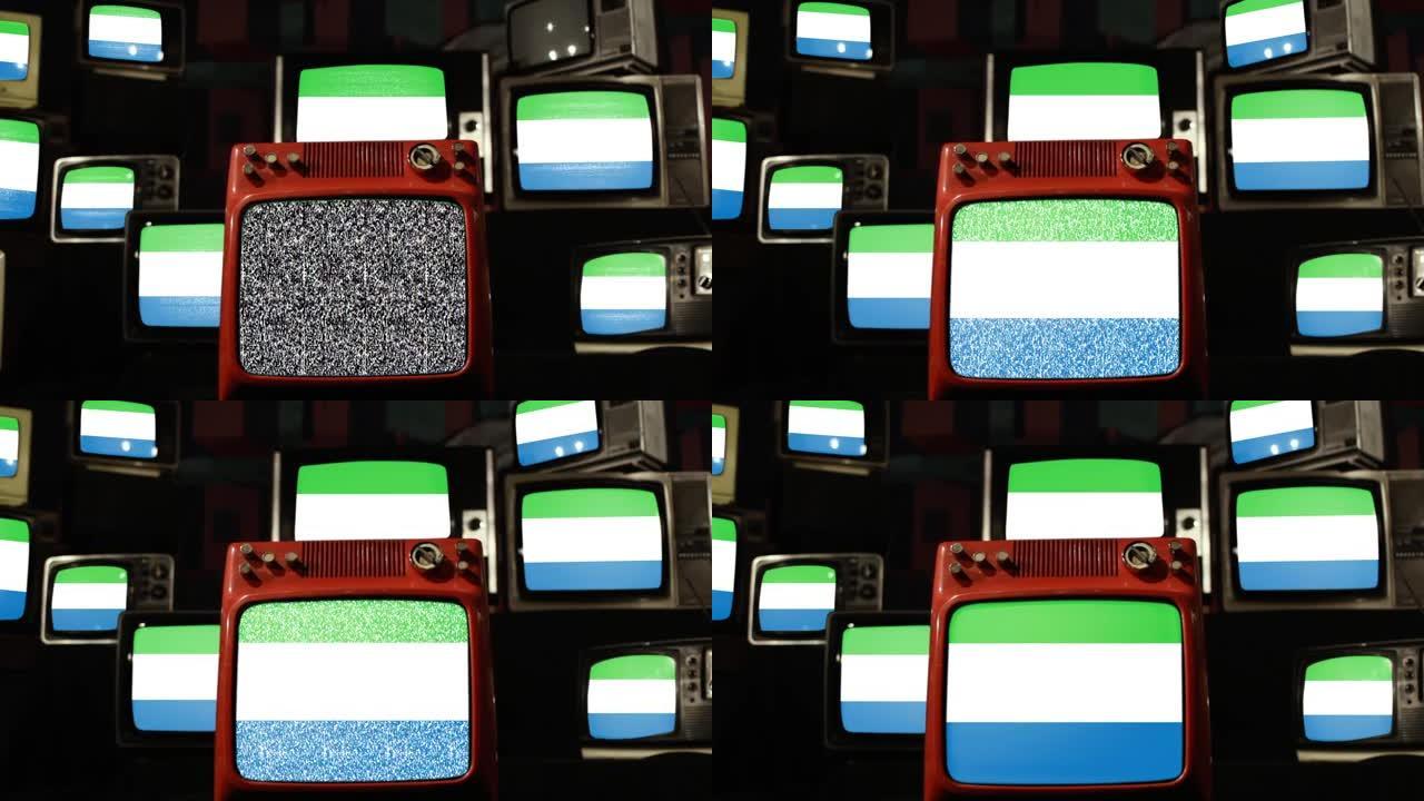 塞拉利昂国旗和复古电视。
