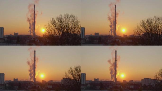 无人机: 金泉日落时卢布尔雅那电站的电影拍摄。