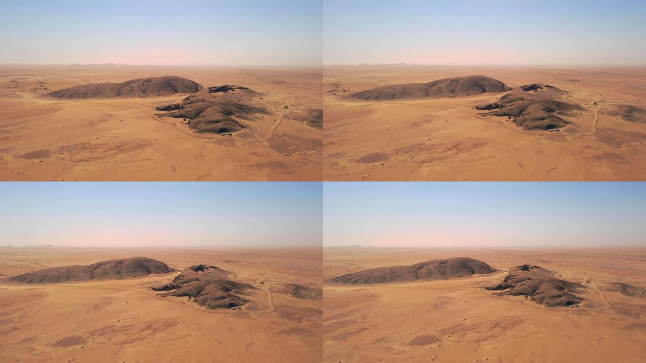 非洲纳米比亚阳光明媚的沙漠景观中的WS鸟瞰图岩层