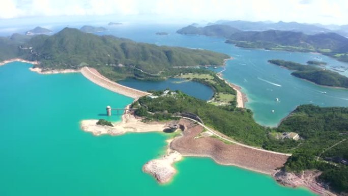 香港西贡半岛东南部高岛水库的广角鸟瞰图