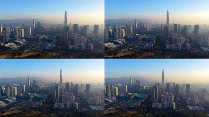 深圳福田CBD金融区的RT无人机航拍视频。中国广东省深圳市