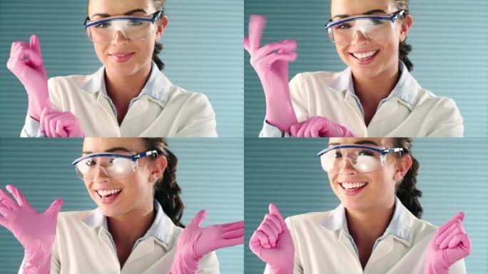 一名年轻女科学家戴着手套的4k视频片段