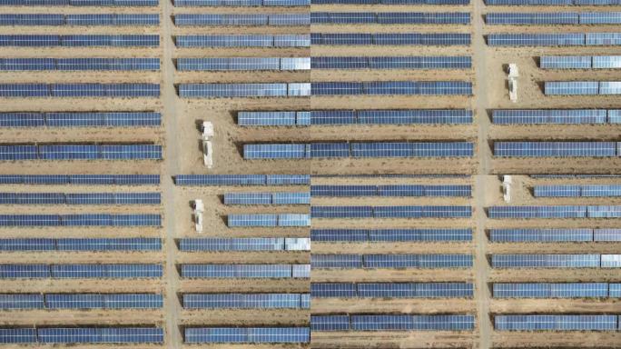 沙漠中太阳能电池板的无人机视点
