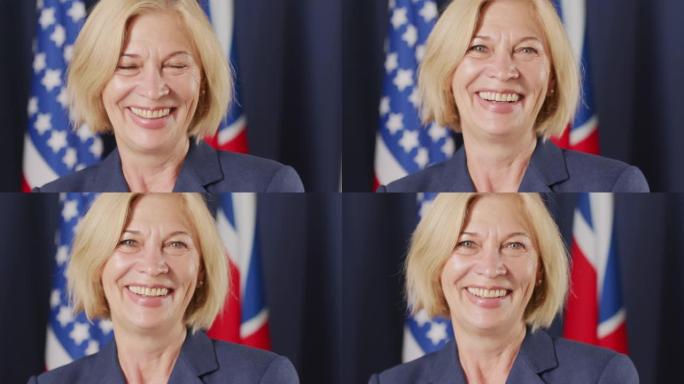 微笑的女政治家的特写肖像