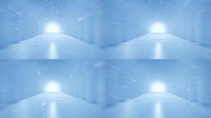 穿越未来主义的蓝色隧道 (可循环) 照明走廊的概念，室内设计，宇宙飞船，抽象，科学，技术，科学，建筑
