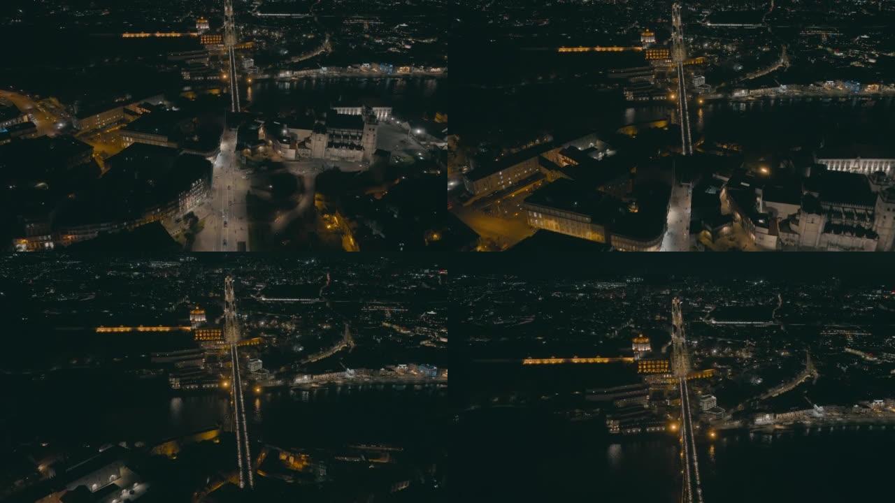 波尔图杜罗河上路易斯一世大桥的无人驾驶飞机视图