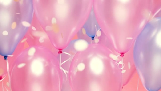 充满粉红色气球的空工作室的4k视频片段