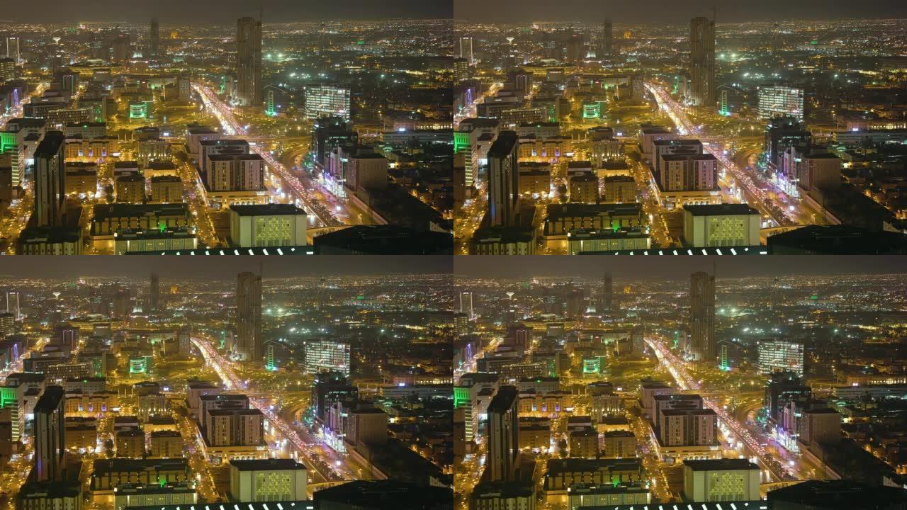 沙特阿拉伯庞大的首都上方的广角视图