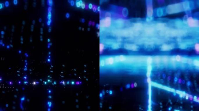霓虹蓝色在黑暗背景上转动中央处理器的特写