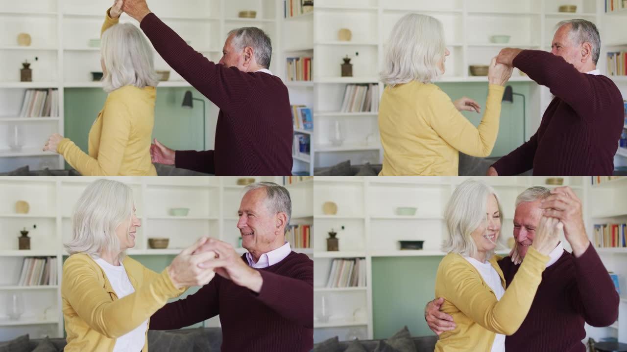 快乐的白人高级夫妇拥抱和慢舞