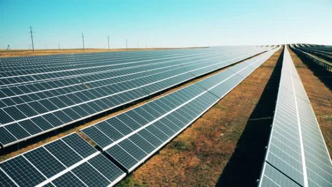 带有多排面板的太阳能发电厂。太阳能电池，可再生能源生产。
