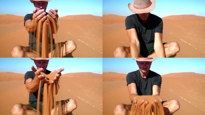 女士男性游客铲铁锈彩砂，德德维尔，纳米比亚，非洲