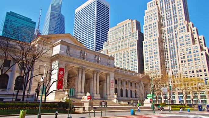 金融区纽约公共图书馆正门。商业和经济。