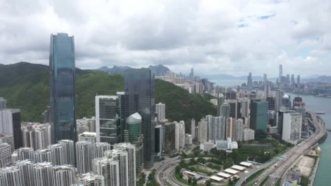 香港拥挤建筑的无人机视图