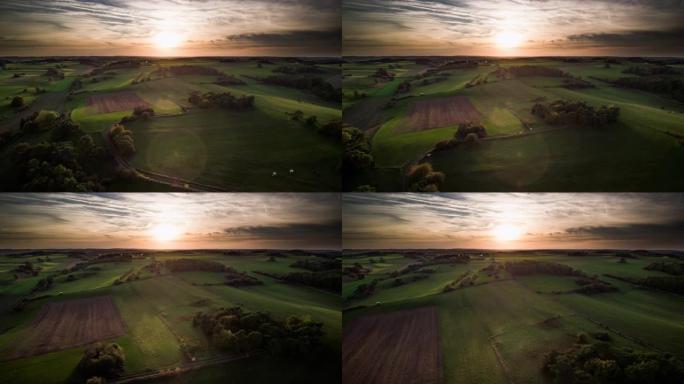 空中: 日落时德国的乡村景观