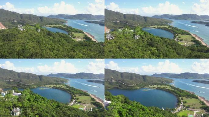 香港西贡半岛东南部高岛水库的广角鸟瞰图