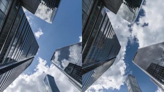 高公司建筑摩天大楼和天空的T/L低角度视图
