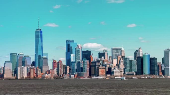 美国纽约曼哈顿下城金融区城市景观的时间流逝