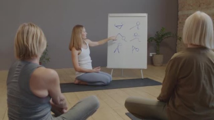 显示瑜伽姿势草图的女人