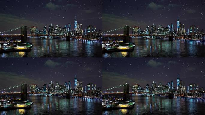 曼哈顿金融区夜间创意景观