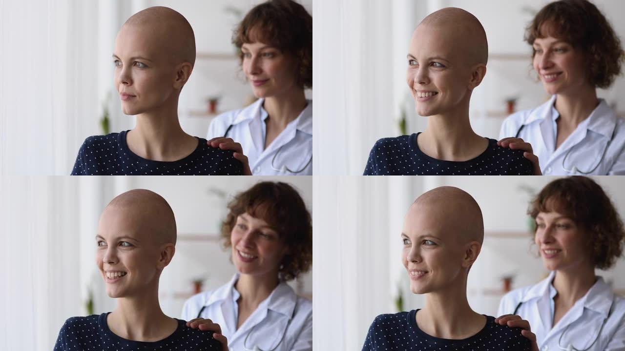 站在癌症患者背后的女护士表现出同理心和关怀