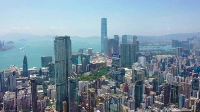 香港九龙大楼航拍鸟瞰沿海地区