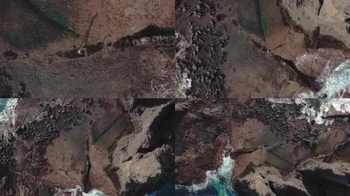 西班牙加那利群岛岩石海岸的WS空中视点人