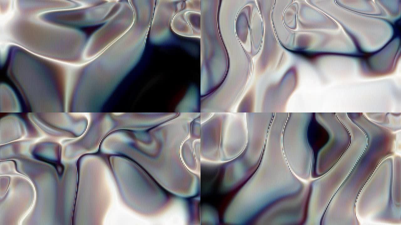 多色液态金属看起来像漂浮的波浪。未来主义艺术设计。抽象生动的创作背景。3d渲染数字无缝循环动画