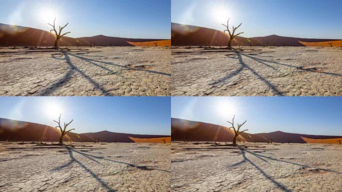 WS在非洲纳米比亚Deadvlei白土沙漠上空的太阳时间流逝