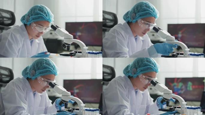 科学家在实验室寻找显微镜