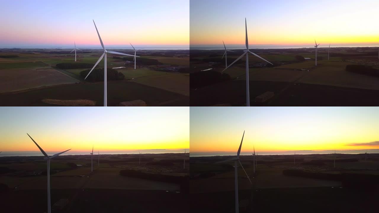 乡村的鸟瞰图航拍大片风力发电机