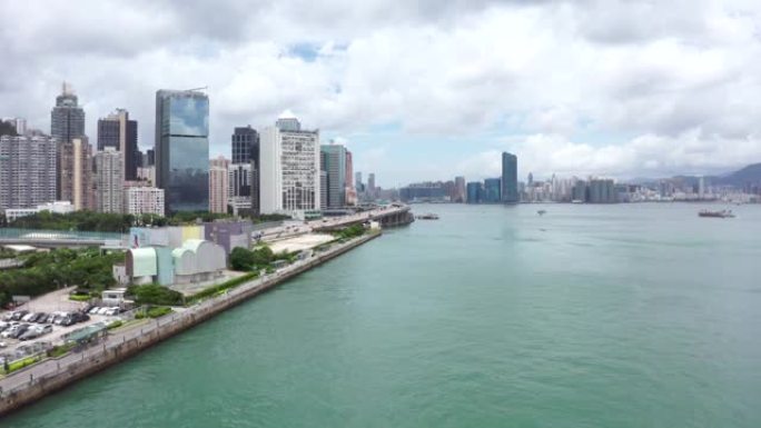 香港拥挤建筑的无人机视图