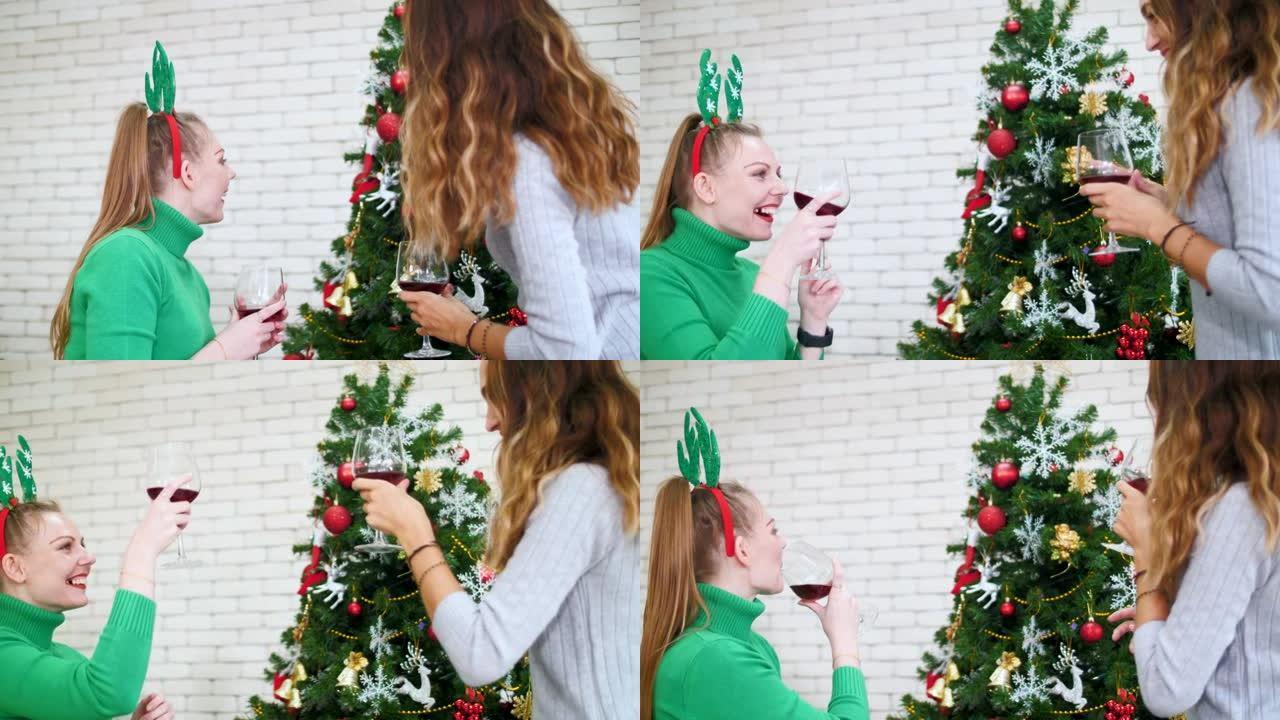 夫妻朋友在圣诞节期间喝酒快乐