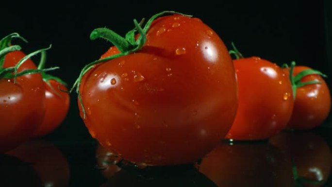黑色背景上的新鲜红色西红柿