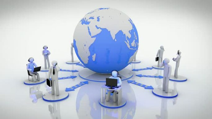 世界网络。可循环。蓝色。白色背景。