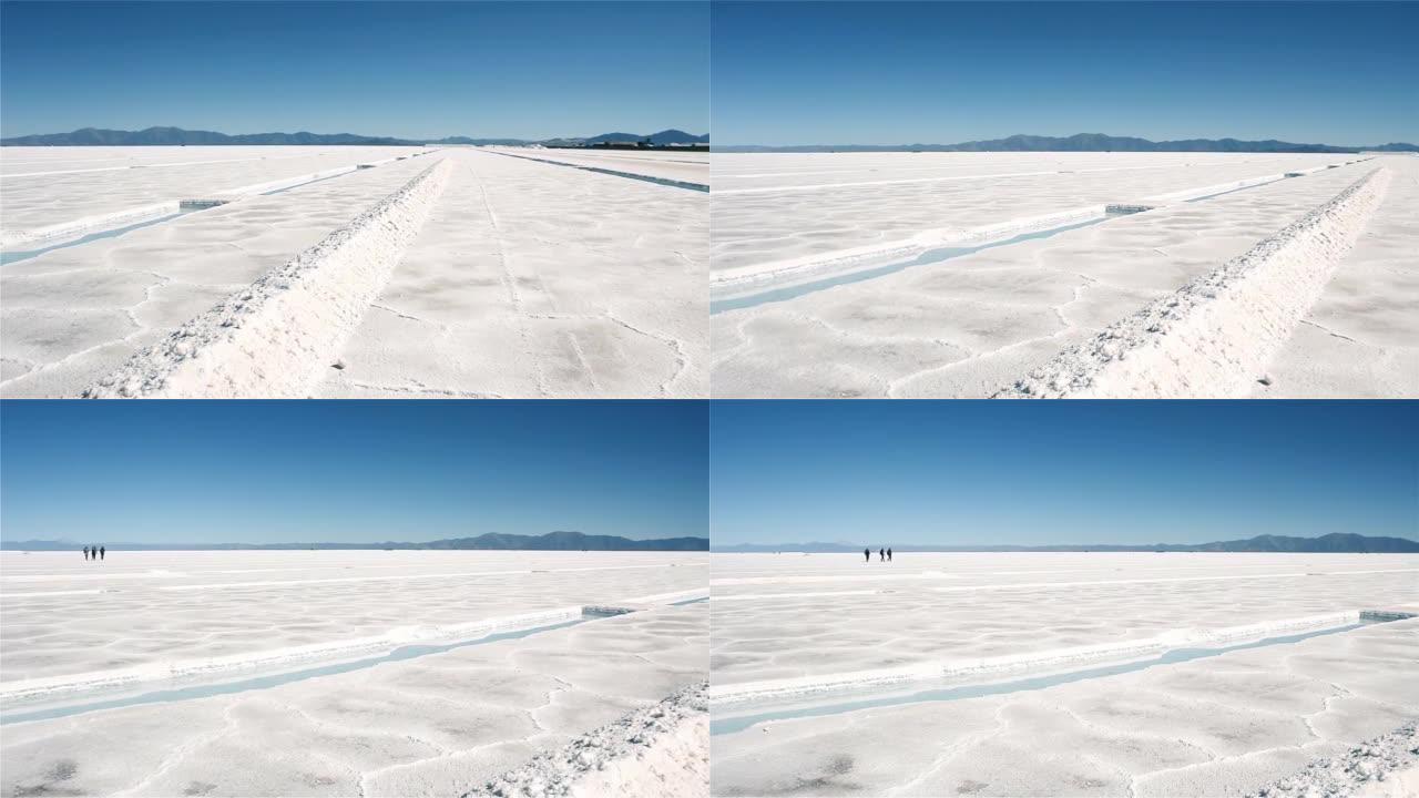 阿根廷胡胡伊省萨利纳斯格兰德盐滩的盐池。4k分辨率。