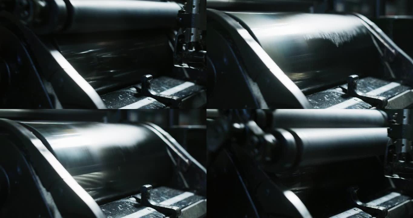古董墨水打印机的慢动作特写镜头正在手工造纸车间制作高质量的手工纸。以8K拍摄。手工制作、高品质、工匠