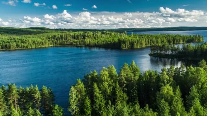 瑞典的蓝色湖泊和绿色森林-鸟瞰图