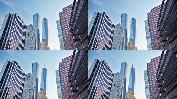 曼哈顿金融区。现代天际线。WTC