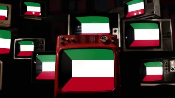 科威特国旗和老式电视。4k分辨率。