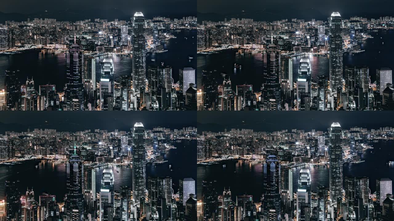 香港天际线夜景的鸟瞰图