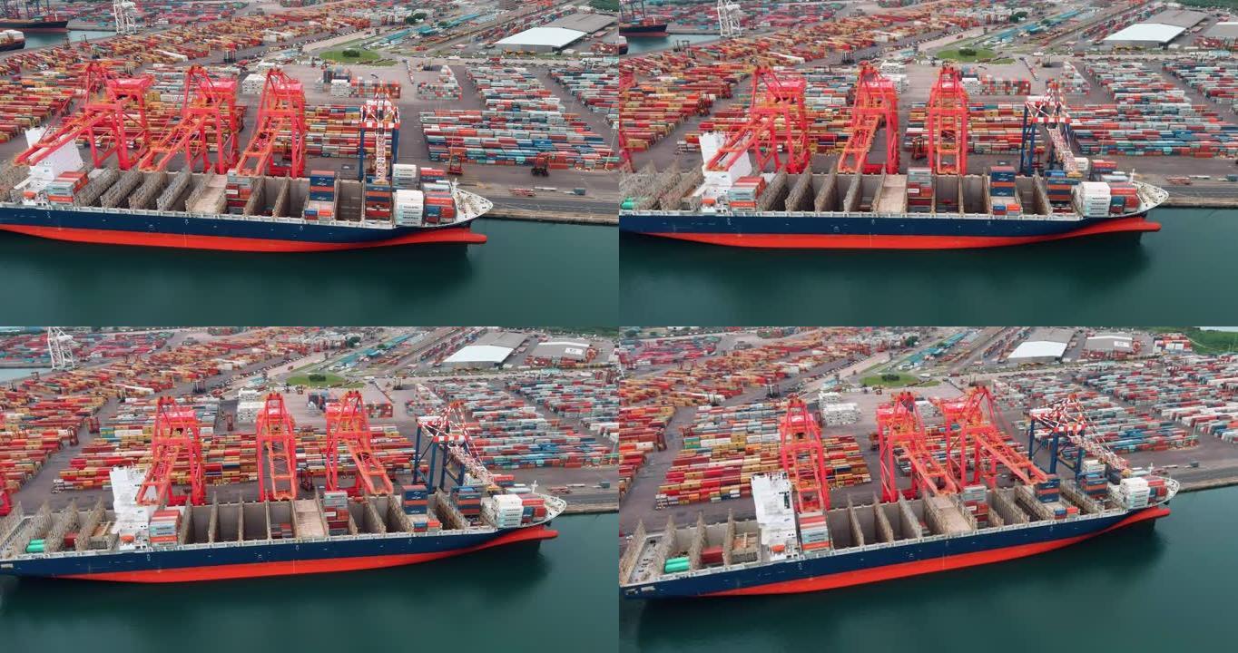 在南非德班港将集装箱装载到集装箱船上的鸟瞰图