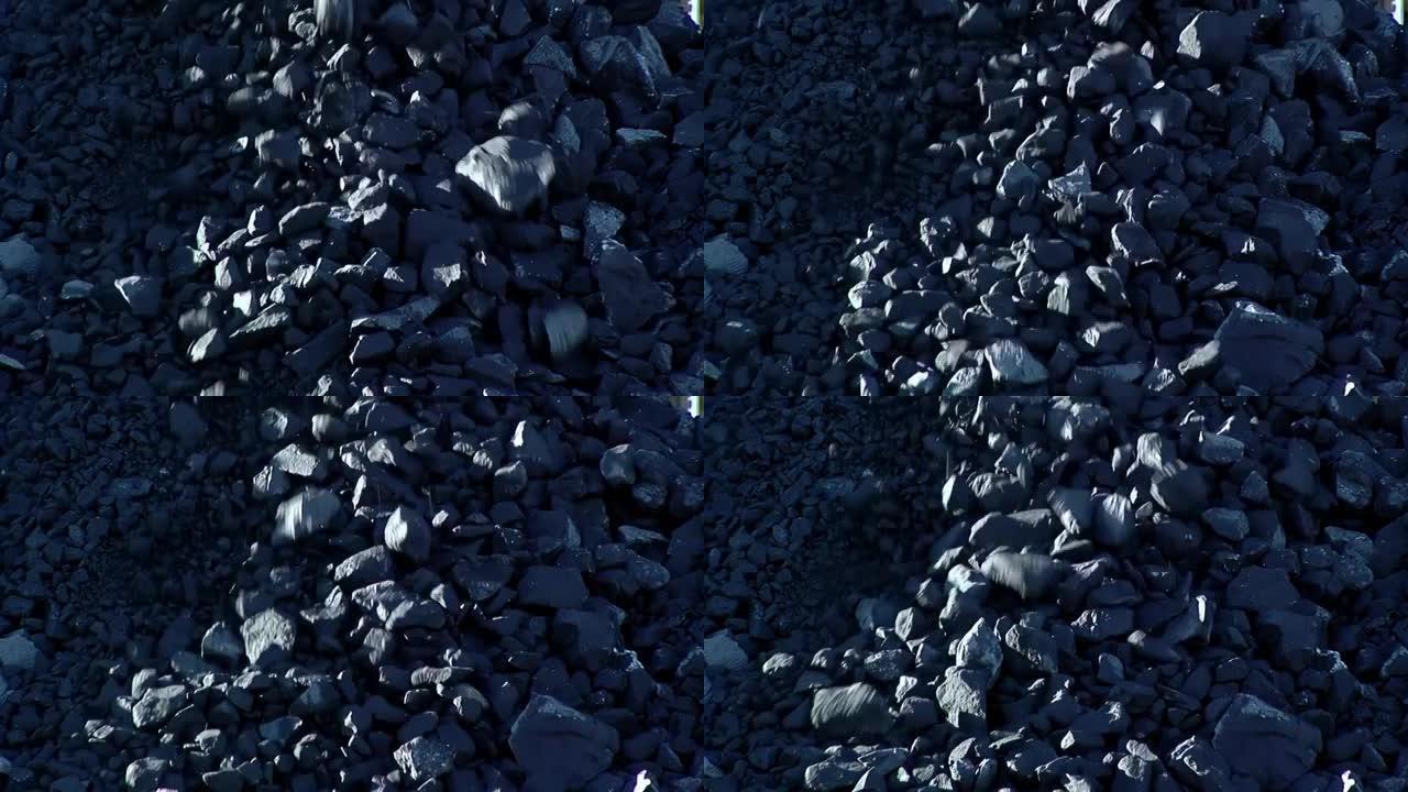 露天煤矿的一堆煤。特写。