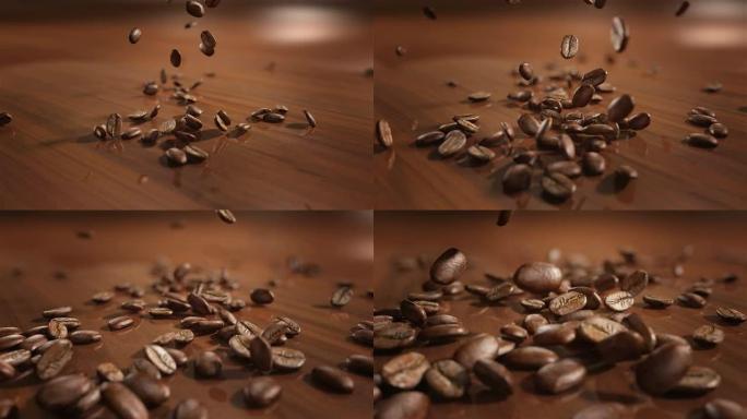 高清: 慢动作咖啡豆掉落