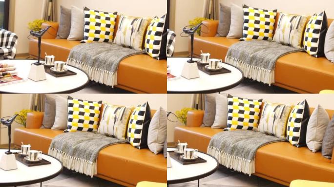 现代客厅舒适的枕头和舒适的沙发
