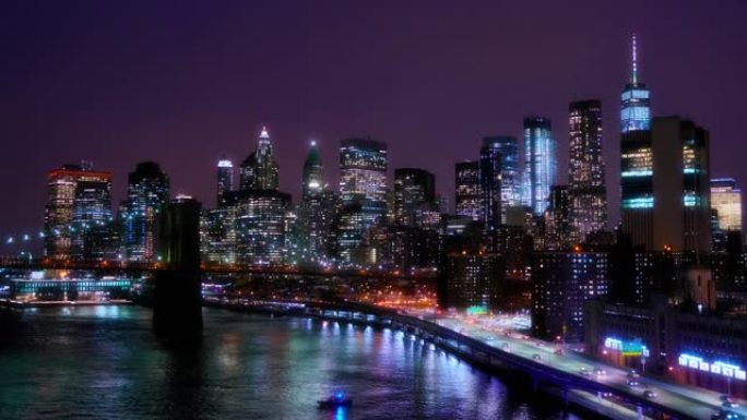 曼哈顿商业区。夜景车流金融中心cbd灯光