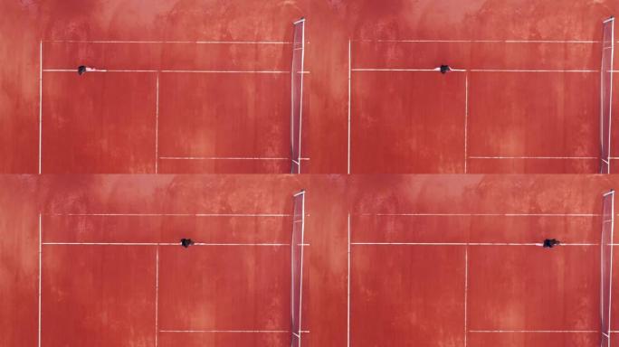 从上方拍摄的网球场的标记过程