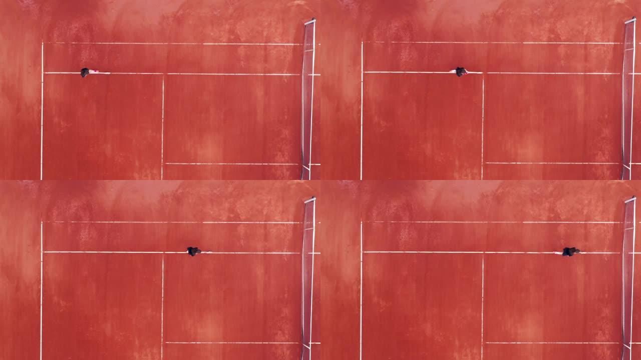 从上方拍摄的网球场的标记过程