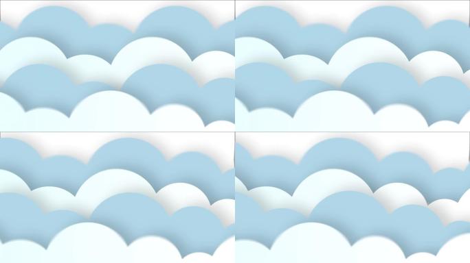 布满云彩的蓝天从右向左移动。卡通天空动画渐变背景。平面动画。4k